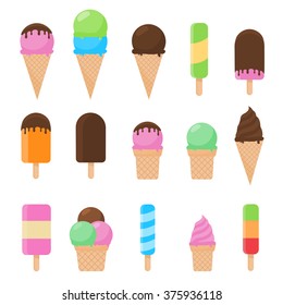 Ice cream collection isolated on white background, vector illustration.