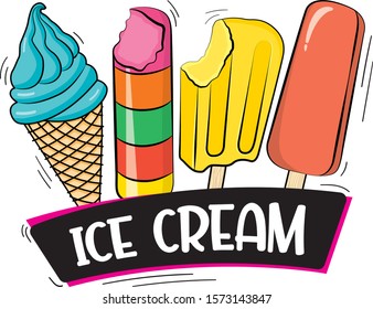 Ice cream collection on white background, vector illustration. - Vector