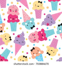 ice cream collection pattern, vector textile fabric print, wrapping paper vector illustration