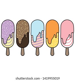 Ice cream collection, popsicles with different flavours, vector illustration.