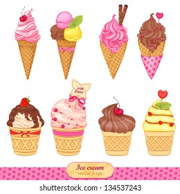 Ice cream collection, vector illustration.