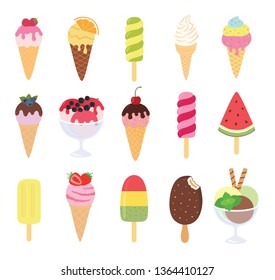 Ice cream collection, vector illustration. Big set.