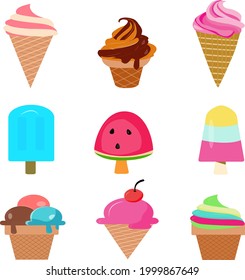 Colección de crema de hielo, ilustración vectorial.