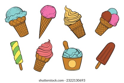 Ice cream collection, vector illustration.