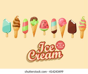 Ice cream collection, vector illustration.