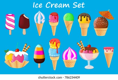 Ice cream collection, vector illustration