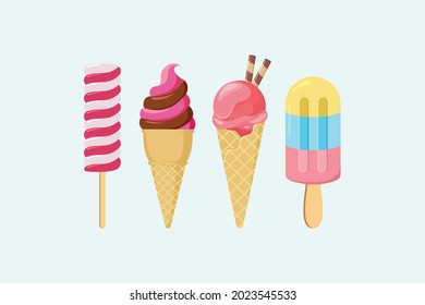 Ice cream collection, vector ice cream illustrations isolated on white