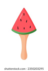 Ice cream color icon. Vector illustration of summer desserts popsicles on a stick. Single watermelon fruit ice isolate on white.