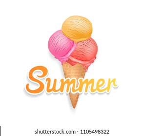 Ice cream color vector illustration. Summer fruits frozen dessert 