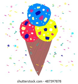 Ice cream. Colorful application. Frozen fruit juice. Waffle cone. 