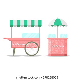 Ice cream colorful cart. Vector illustration, cute style, isolated on white background