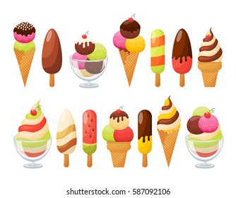 Ice cream colorful collection. Vector illustration in modern flat style.