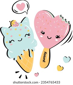 ICE CREAM WITH COLORFUL FACES AND HEART EMOJIS