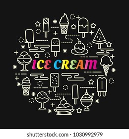 ice cream colorful gradient with line icons set, vector editable stroke