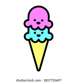 Ice cream colorful kawaii vector icon clip art - Cute illustration isolated on white background 