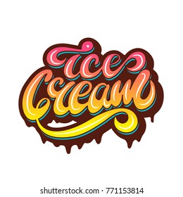 Ice Cream Colorful Lettering Logo Design in Retro Style. Vector illustration.