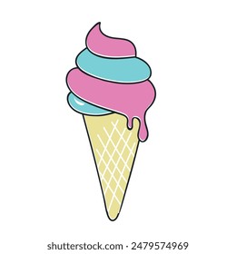Ice cream. Colorful ice cream on white background. Symbol of summer. Logo for ice cream cafe. Print for card, poster. Hand drawn doodle illustration.