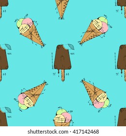Ice cream colorful seamless background. Colorful hand drawn vector stock illustration