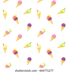 Ice cream colorful seamless pattern. Ice cream cones seamless background. Design for wrapping paper, textile, fabric, print.