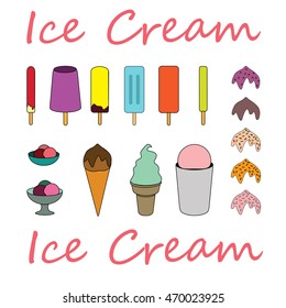 Ice Cream colorful set with easy lines