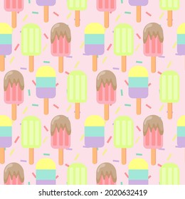 Ice cream with colorful sticks seamless pattern Vector on pink  background.