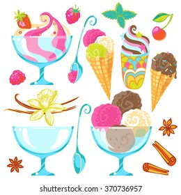 Ice cream colorful vector set. 