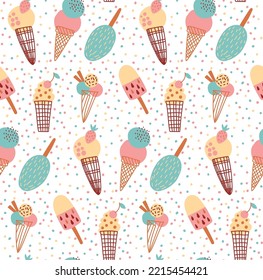 Ice cream colorfulcute simple hand drawn seamless vector pattern