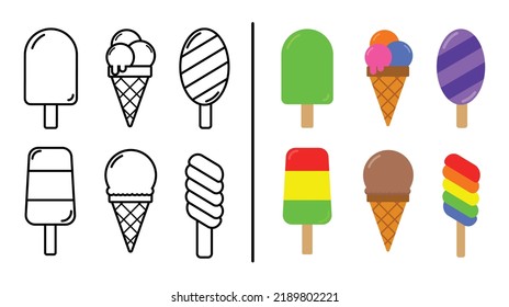 Ice cream coloring book outline