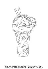 Ice Cream coloring page, isolated element on a white background.  Vector illustration for coloring book for adult and kids.
