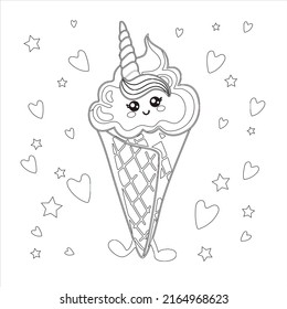 Ice Cream Coloring Page Kids Vector Stock Vector (Royalty Free ...