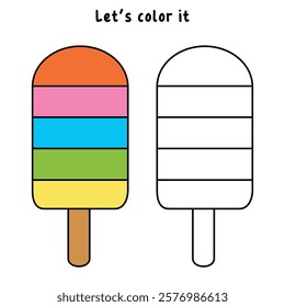 Ice cream coloring pages for kids. Trace and color ice cream. Delicious ice cream. Ice cream summer isolated on white background. Kindergarten and preschool summer worksheets printable.