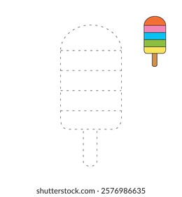 Ice cream coloring pages for kids. Trace and color ice cream. Delicious ice cream. Ice cream summer isolated on white background. Kindergarten and preschool summer worksheets printable.