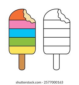 Ice cream coloring pages for kids. Trace and color ice cream. Delicious ice cream with bite clip art vector. Ice cream summer isolated on white background. Summer worksheets printable.