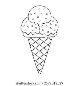 Ice cream coloring pages for kids. Trace and color ice cream. Delicious ice cream with cone clip art vector. Ice cream summer isolated on white background. Summer worksheets printable.