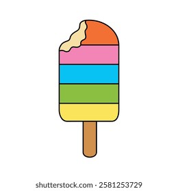 Ice cream coloring pages for kids. Trace and color ice cream. Delicious ice cream with bite clip art vector. Ice cream summer isolated on white background. Summer worksheets printable.