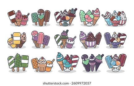 Ice cream combo vector illustration set