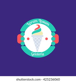 Ice cream company logotype. Logo design for cafe, shop, product. Vector illustration in modern flat style. Business identity element. 