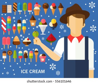 ice cream concept background. Flat icons.