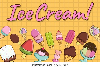 Ice cream concept banner. Cartoon banner of ice cream vector concept for web, giftcard and postcard