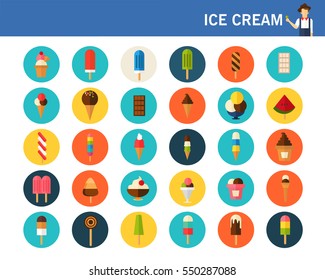 ice cream concept flat icons.
