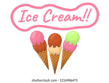 Ice Cream Concept and Logo. Summer Sandae Label. Cartoon Vector Illustration.