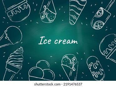 Ice cream concept. Poster or banner for website with sweets. Summer season, dessert and delicates. Advertising and promotion of goods on Internet. Minimalism. Cartoon flat vector illustration