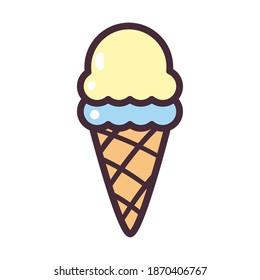 ice cream cone with 2 balls line and fill style icon design, Sweet and dessert theme Vector illustration