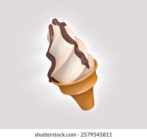 ice cream cone 3d icon. Soft Serve Ice Cream Cone 3d isolated vector illustration