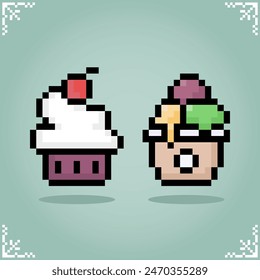 ice cream cone in 8 bit pixel art. Food for games asset and cross stitch pattern in vector illustration.