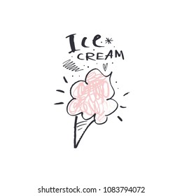 Ice cream cone art, hand lettering, baby style. 
