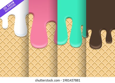 Ice Cream Cone Background Pattern Pack, Flat Illustration
