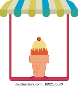 Ice cream or cone ball icon with chocolate filling. white background with frame