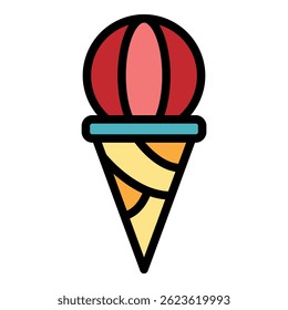 Ice cream cone ball icon. Outline ice cream cone ball vector icon color flat isolated