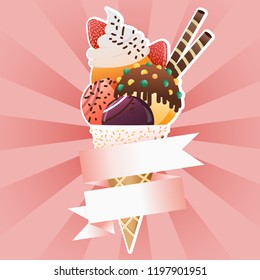 Ice cream cone banner with ribbon tag